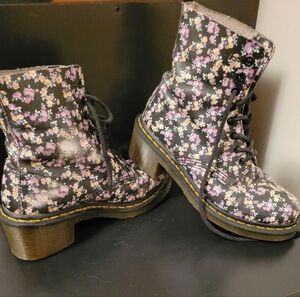 Dr. Martens Black & Pink Floral Combat Boots